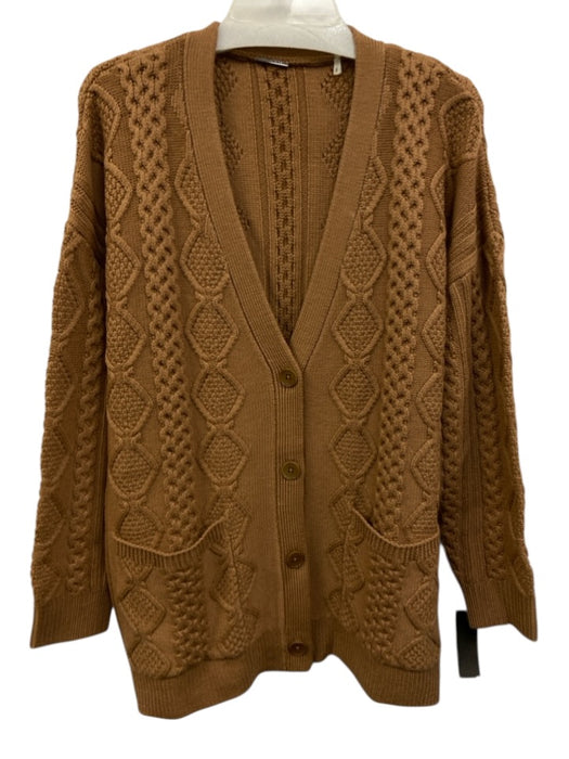 Elie Tahari Size M Brown Merino Wool V Neck Cable Knit Button Front Cardigan Brown / M