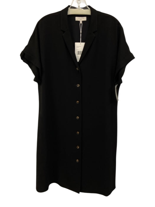 Lafayette 148 Size M Black Acetate Blend V Neck Peak Lapels Button Front Dress Black / M