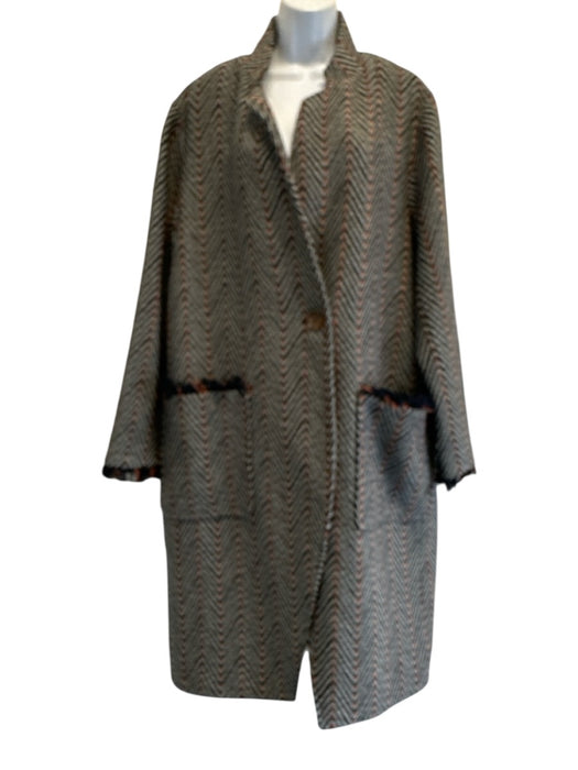 Ulla Johnson Size L Black, White & Brown Cotton Blend Chevron Button Front Coat Black, White & Brown / L