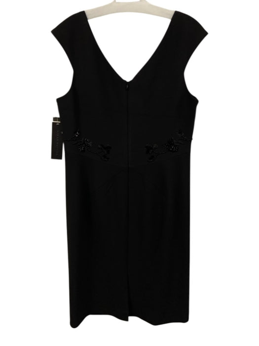 Aidan Mattox Size 14 Black Poly Blend Embellished V Neck Zip Back Cocktail Dress Black / 14