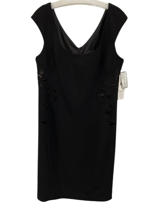 Aidan Mattox Size 14 Black Poly Blend Embellished V Neck Zip Back Cocktail Dress Black / 14