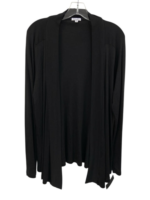 Splendid Size L Black Cotton Blend Open Front Long Sleeve Cardigan Black / L