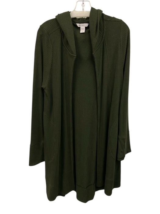 Athleta Size L Green Rayon Hood Long Sleeve Ribbed Cardigan Green / L