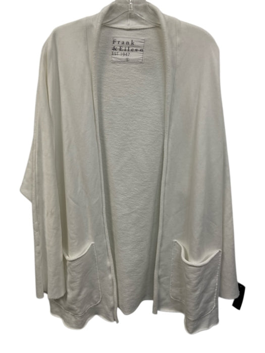 Frank & Eileen Size L White Cotton Open Front Long Sleeve Cardigan White / L