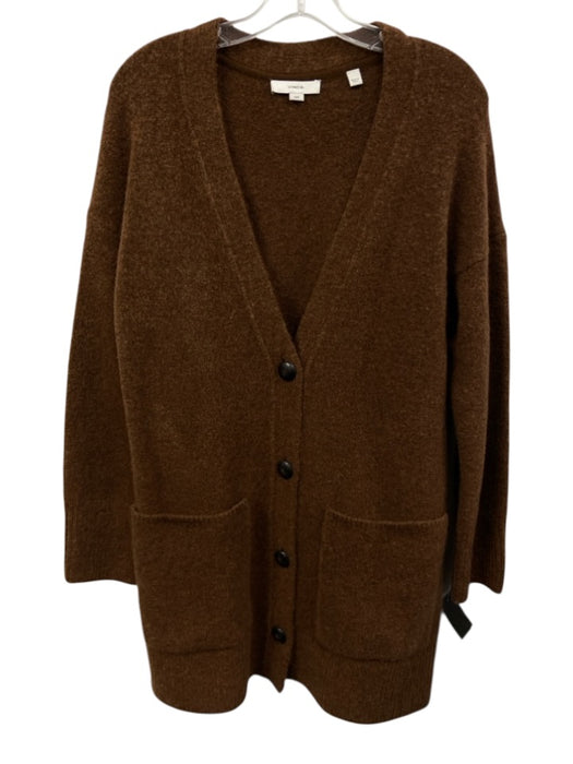 Vince Size M Brown Wool Blend Button Front Patch Pocket Long Sleeve Cardigan Brown / M