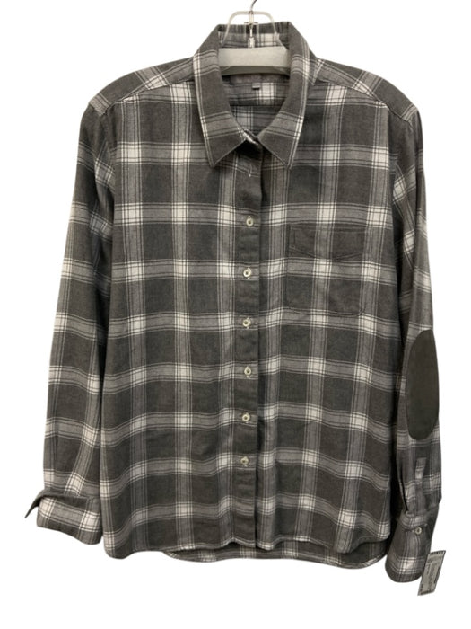 claridge + king Size L Grey & White Cotton Plaid Button Front Long Sleeve Top Grey & White / L
