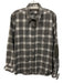 claridge + king Size L Grey & White Cotton Plaid Button Front Long Sleeve Top Grey & White / L