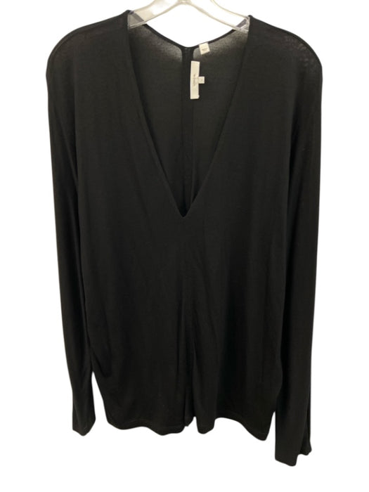 Vince Size L Black Modal V Neck Long Sleeve Semi Sheer Top Black / L