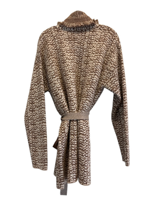 Intermix Size M Brown Wool & Cashmere Fringe Tie belt Patterned Cardigan Brown / M