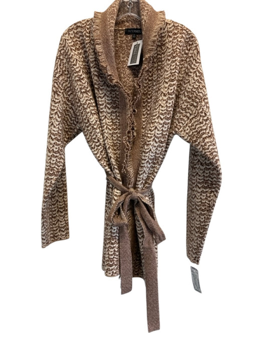 Intermix Size M Brown Wool & Cashmere Fringe Tie belt Patterned Cardigan Brown / M