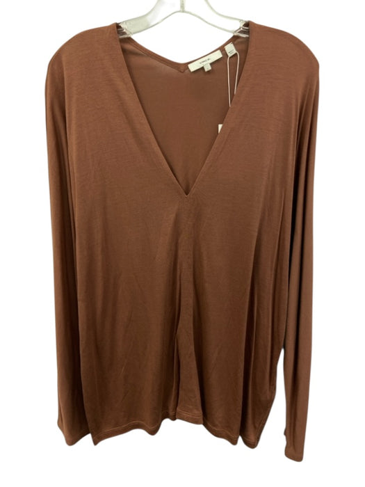 Vince Size XL Terracotta Modal V Neck Long Sleeve Semi Sheer Top Terracotta / XL