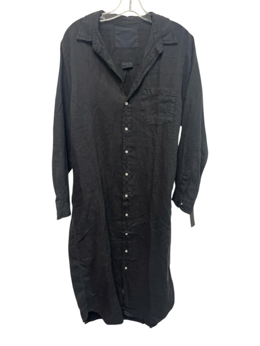 Frank & Eileen Size L Black Linen Blend Button Front Long Sleeve Midi Dress Black / L