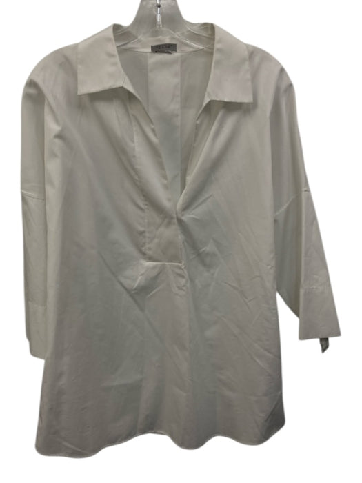 Akris Punto Size 12 White Cotton V Neck Long Sleeve Top White / 12