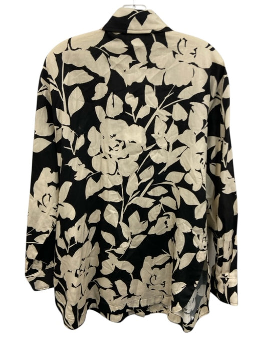Finley Size L Black & Cream Beige Cotton Abstract Floral Long Sleeve Shirt Top Black & Cream Beige / L