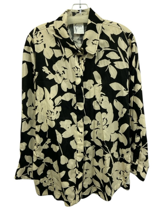 Finley Size L Black & Cream Beige Cotton Abstract Floral Long Sleeve Shirt Top Black & Cream Beige / L