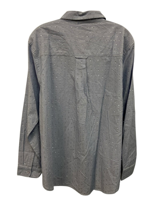 The Shirt Rochelle Behrens Size XXL Blue, White & Silver Cotton Pinstripe Top Blue, White & Silver / XXL