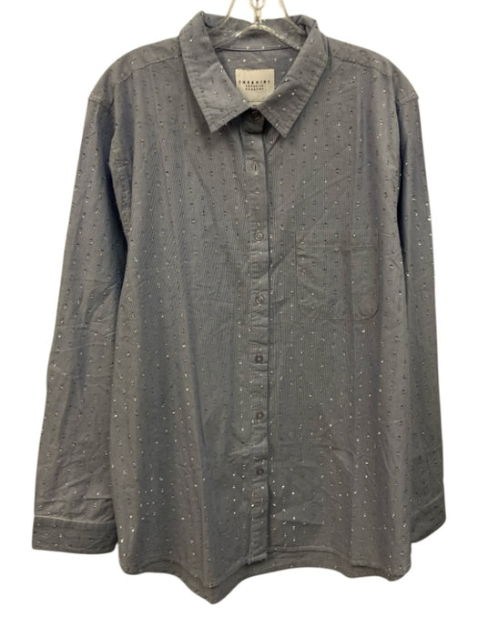 The Shirt Rochelle Behrens Size XXL Blue, White & Silver Cotton Pinstripe Top Blue, White & Silver / XXL