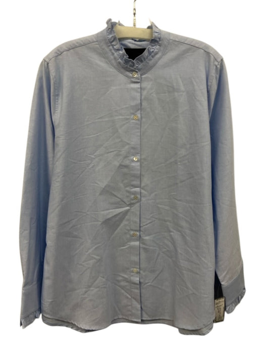 Nili Lotan Size XL Light Blue Cotton Long Sleeve Ruffle Collar Button Up Top Light Blue / XL