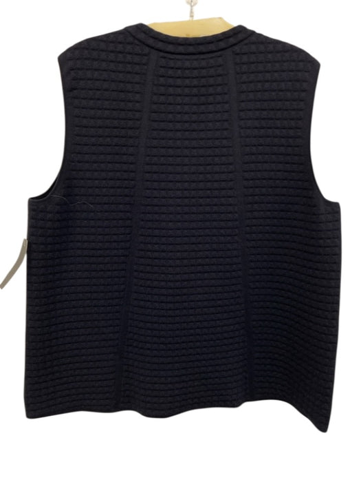 Akris Size 12 Navy Blue Wool & Silk Blend Sleeveless Waffle Knit Textured Top Navy Blue / 12