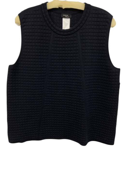 Akris Size 12 Navy Blue Wool & Silk Blend Sleeveless Waffle Knit Textured Top Navy Blue / 12