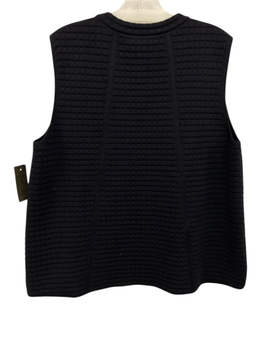 Akris Size 12 Navy Blue Wool & Silk Blend Sleeveless Waffle Knit Textured Top Navy Blue / 12