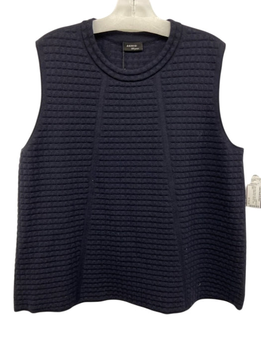 Akris Size 12 Navy Blue Wool & Silk Blend Sleeveless Waffle Knit Textured Top Navy Blue / 12