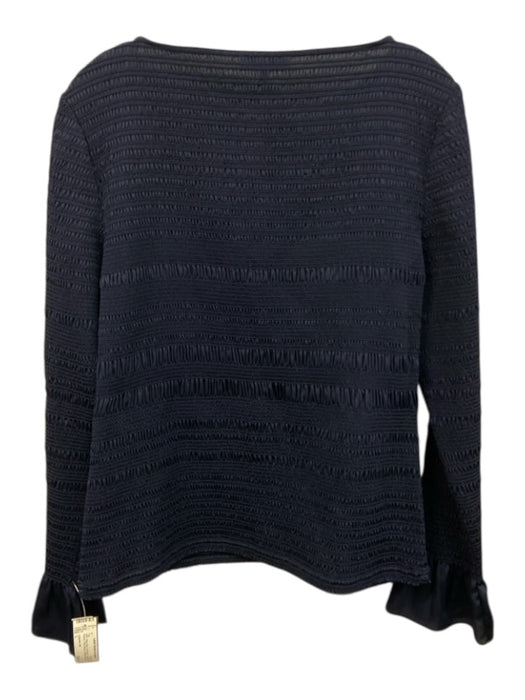 Lafayette 148 Size L Navy Blue Polyester Long Sleeve Shirred Flare Wrists Top Navy Blue / L