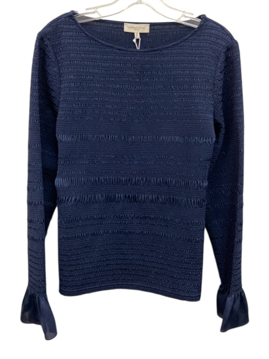 Lafayette 148 Size L Navy Blue Polyester Long Sleeve Shirred Flare Wrists Top Navy Blue / L