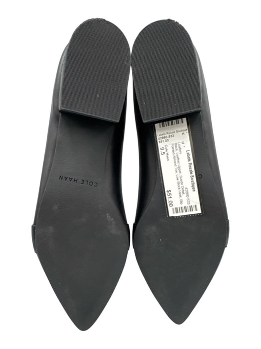 Cole Haan Shoe Size 9.5 Black Leather Upper Suede Detail Low Block Heel Loafers Black / 9.5