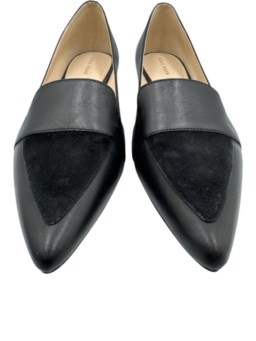 Cole Haan Shoe Size 9.5 Black Leather Upper Suede Detail Low Block Heel Loafers Black / 9.5