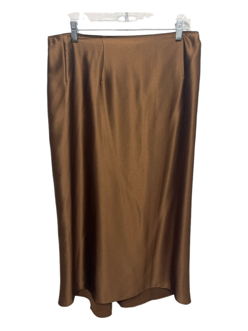 Vince Size 12 Brown Silk Back Zip Midi Skirt Brown / 12