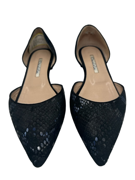 Oscar De La Renta Shoe Size 39.5 Black Snake Embossed Suede Pointed Toe Flats Black / 39.5