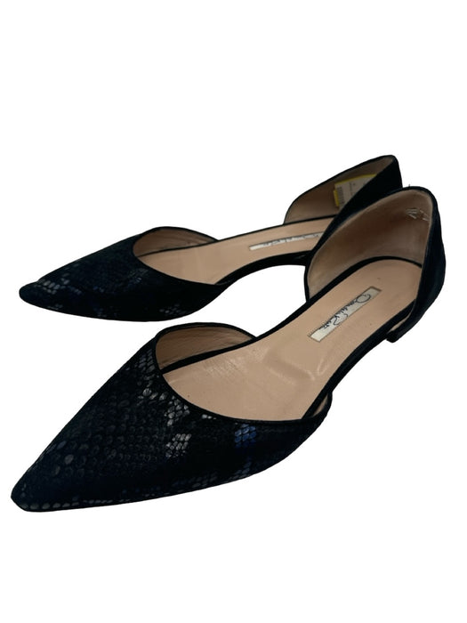 Oscar De La Renta Shoe Size 39.5 Black Snake Embossed Suede Pointed Toe Flats Black / 39.5