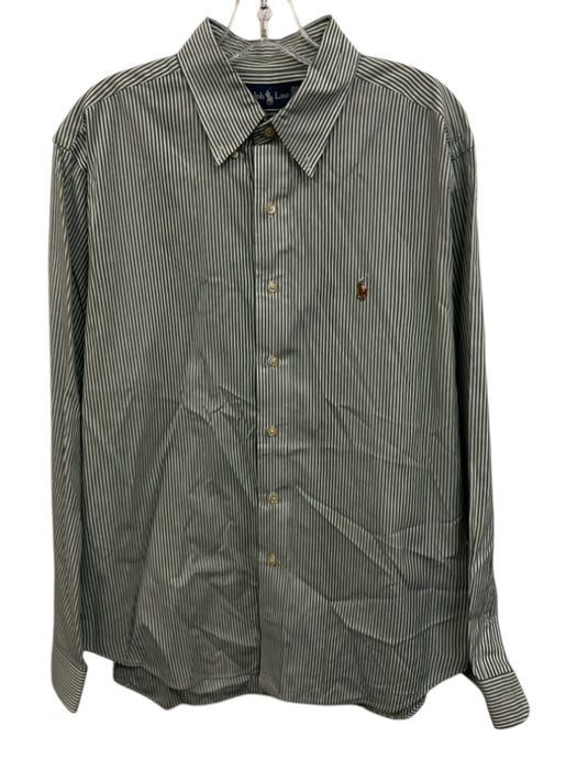 Ralph Lauren Size 16.5 Green & White Cotton Striped Button Up Long Sleeve Shirt Green & White / 16.5