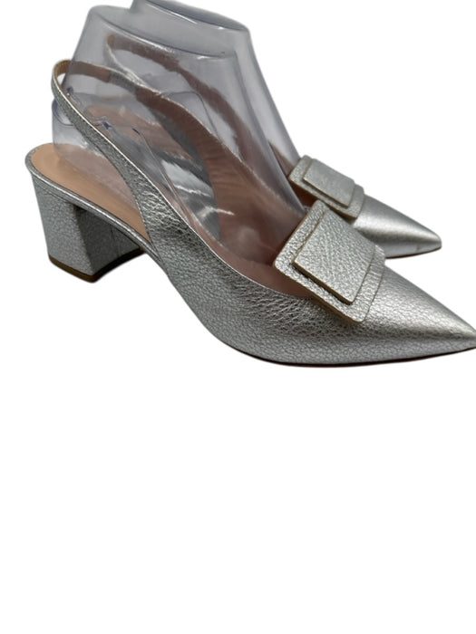 Bells & Becks Shoe Size 39.5 Silver Leather Pointed Toe Block Heel Flats Silver / 39.5
