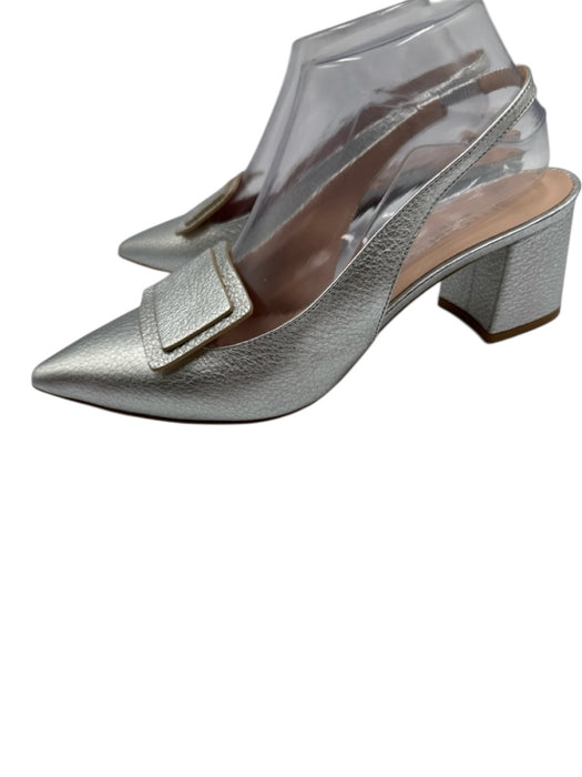 Bells & Becks Shoe Size 39.5 Silver Leather Pointed Toe Block Heel Flats Silver / 39.5