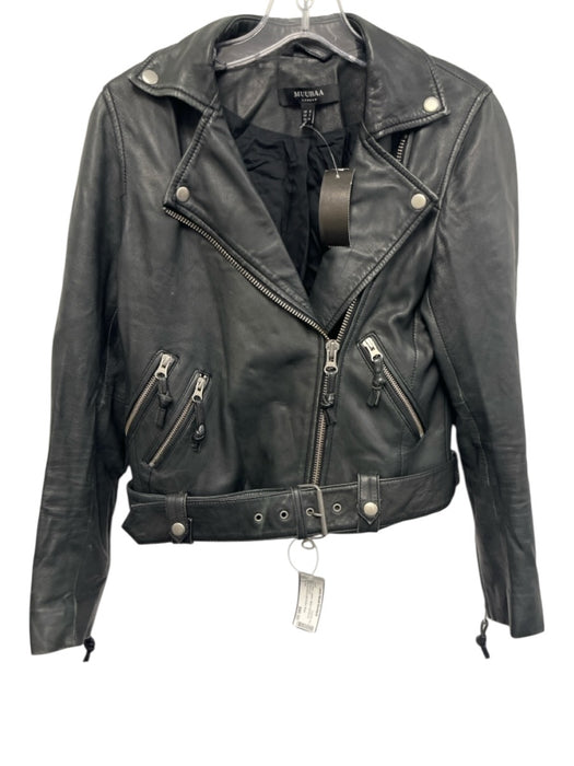 Muubaa Size 2 Black Leather Silver Hardware Moto Jacket Black / 2