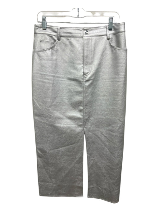 Wayf Size M/L Silver Polyurethane High Rise Metallic Front Slit Maxi Skirt Silver / M/L