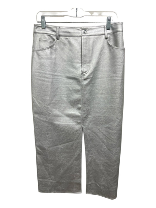 Wayf Size M/L Silver Polyurethane High Rise Metallic Front Slit Maxi Skirt Silver / M/L