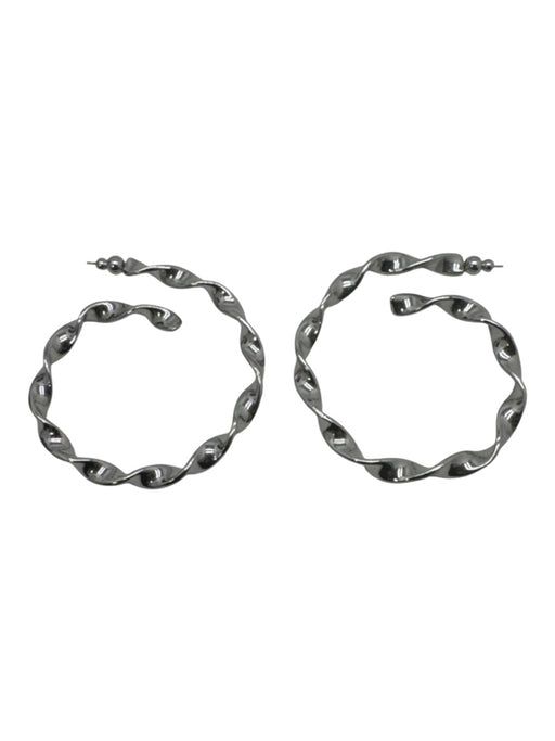 Cult Gaia Silver Twisted Open Hoop Post Back Chrome Earrings Silver