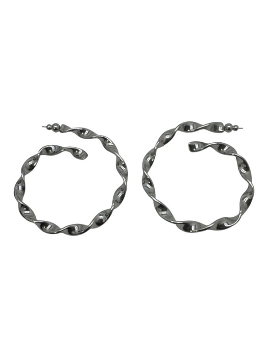 Cult Gaia Silver Twisted Open Hoop Post Back Chrome Earrings Silver