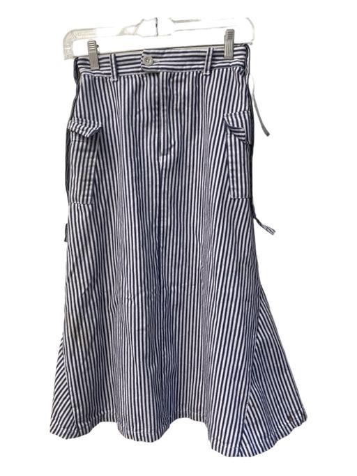 Sumi Size Est S Blue & White Cotton Button Close zip fly Side Pockets Midi Skirt Blue & White / Est S