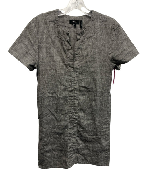 Theory Size S Gray Linen Blend Split V neckline Short Sleeve Knee length Dress Gray / S