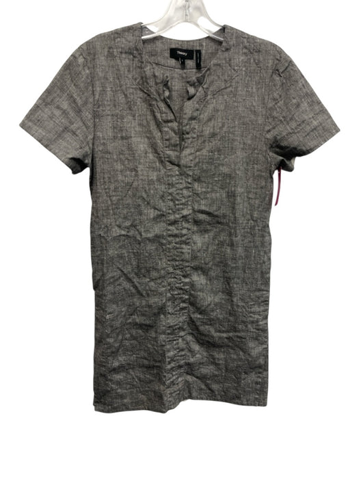 Theory Size S Gray Linen Blend Split V neckline Short Sleeve Knee length Dress Gray / S