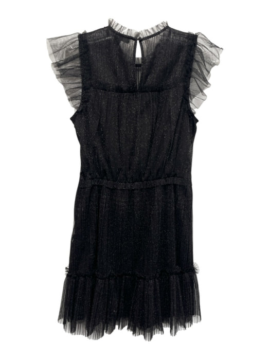 ALLSAINTS Size 6 Black Polyester Blend Glitter Gathered Ruffle Cap Sleeve Dress Black / 6