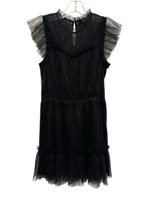 ALLSAINTS Size 6 Black Polyester Blend Glitter Gathered Ruffle Cap Sleeve Dress Black / 6
