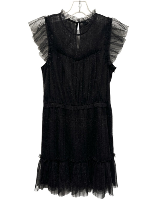 ALLSAINTS Size 6 Black Polyester Blend Glitter Gathered Ruffle Cap Sleeve Dress Black / 6