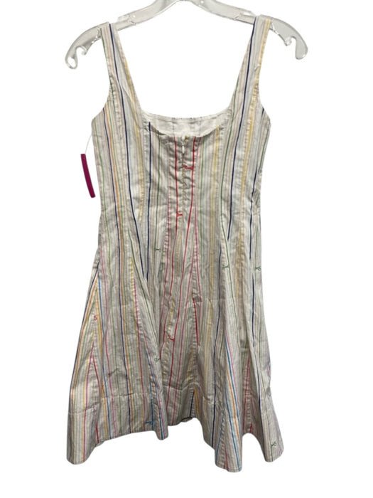 Staud Size 2 White & Multi Cotton Blend Thin Stripe Sleeveless Above Knee Dress White & Multi / 2