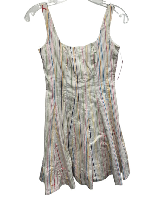 Staud Size 2 White & Multi Cotton Blend Thin Stripe Sleeveless Above Knee Dress White & Multi / 2