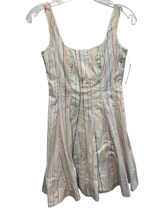 Staud Size 2 White & Multi Cotton Blend Thin Stripe Sleeveless Above Knee Dress White & Multi / 2